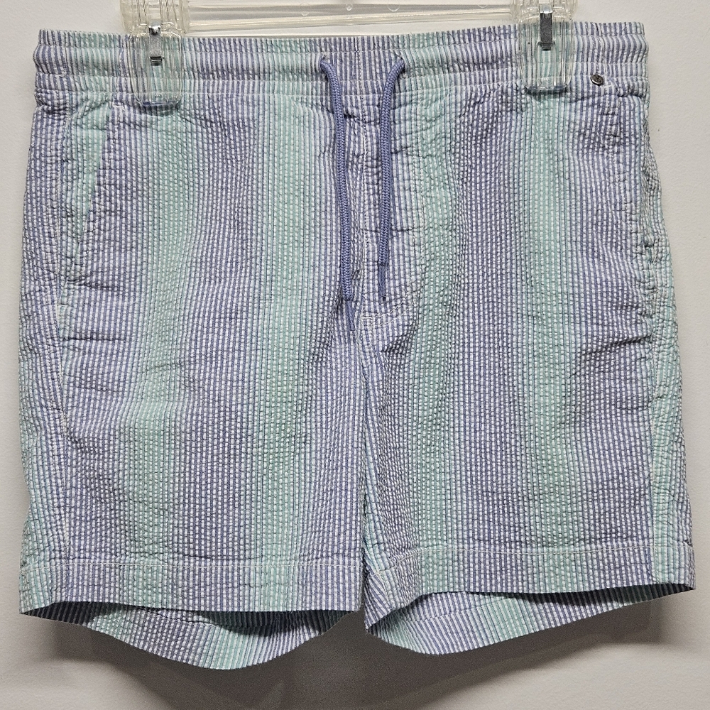 PSYCHO BUNNY Shorts Size Small Turbin Seersucker Striped Drawstring